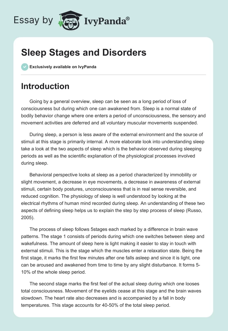 Sleep Stages and Disorders. Page 1