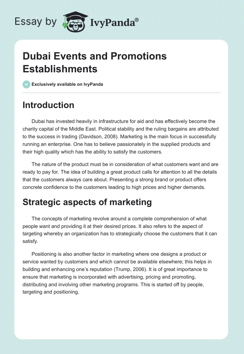 Dubai Events and Promotions Establishments. Page 1