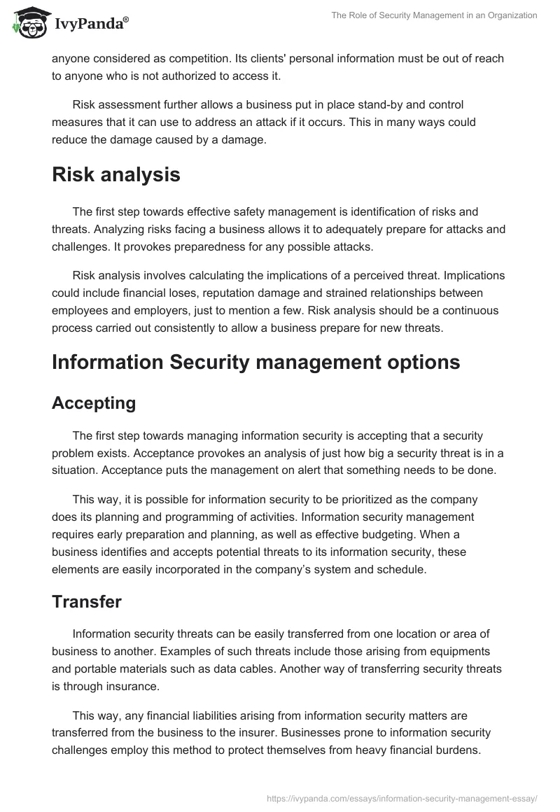 The Role of Security Management in an Organization. Page 4