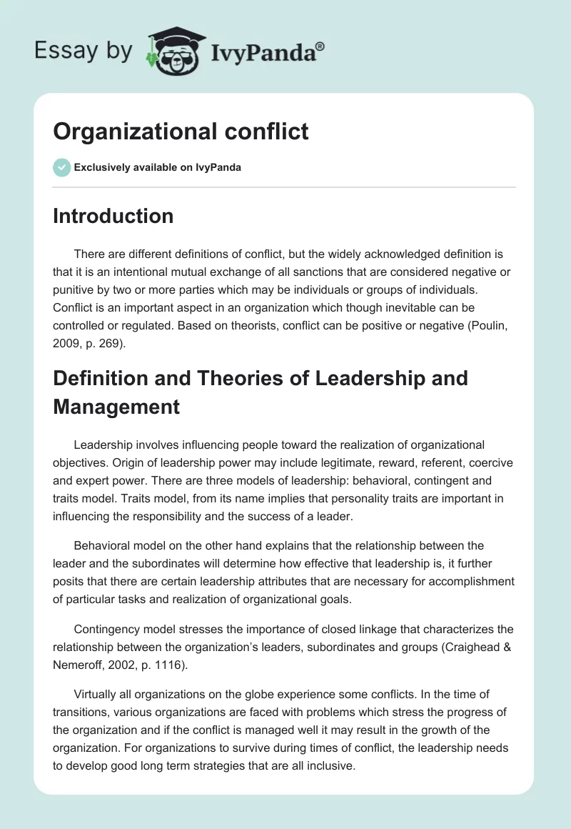 Organizational Conflict. Page 1