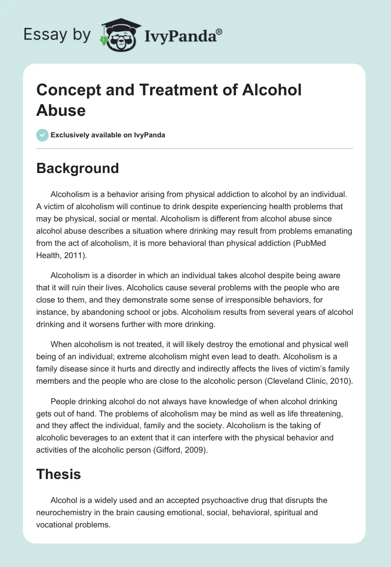 Concept and Treatment of Alcohol Abuse. Page 1