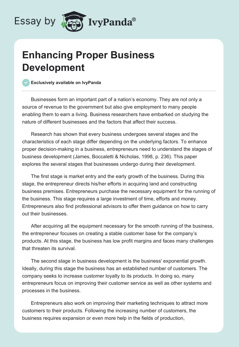 Enhancing Proper Business Development. Page 1