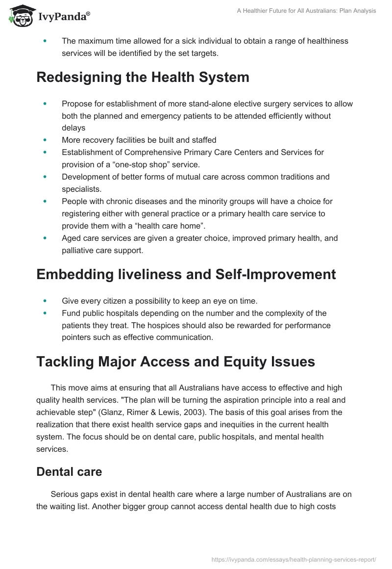 A Healthier Future for All Australians: Plan Analysis. Page 4
