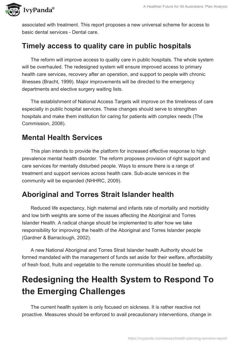A Healthier Future for All Australians: Plan Analysis. Page 5