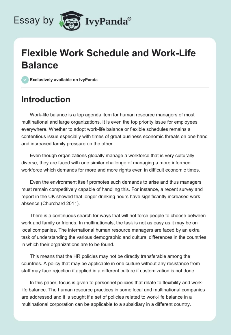 Flexible Work Schedule and Work-Life Balance. Page 1