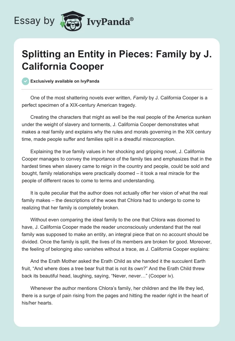 Splitting an Entity in Pieces: Family by J. California Cooper. Page 1