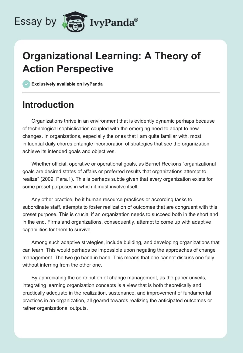 Organizational Learning: A Theory of Action Perspective. Page 1
