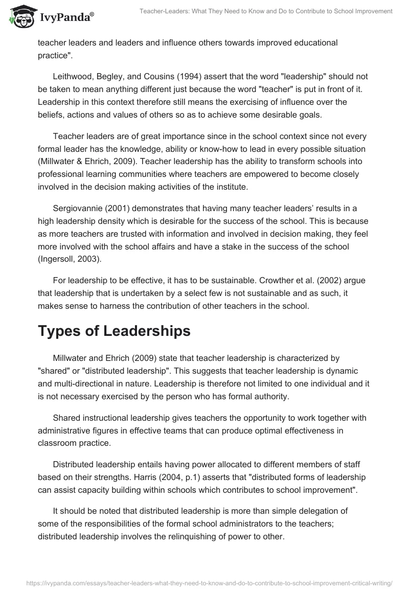 Teacher-Leaders: What They Need to Know and Do to Contribute to School Improvement. Page 2