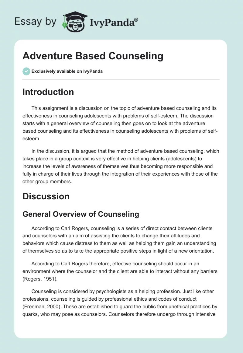 Adventure Based Counseling. Page 1