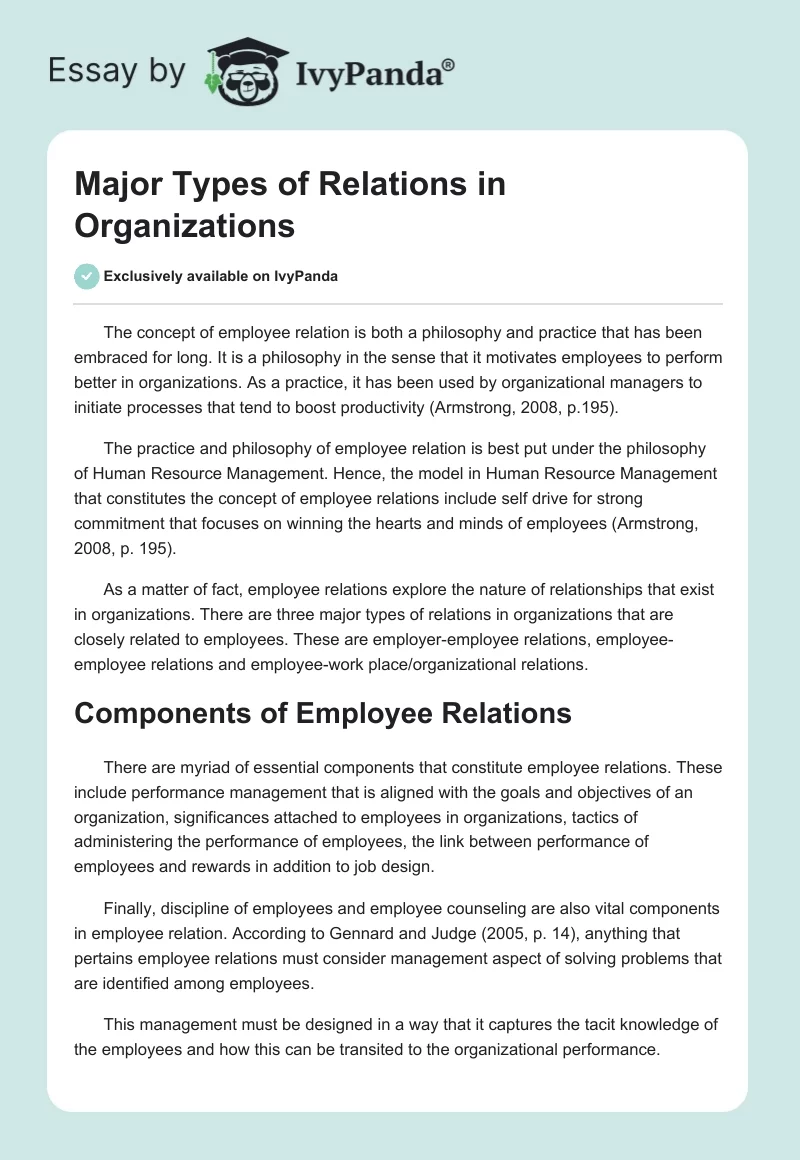 Major Types of Relations in Organizations. Page 1
