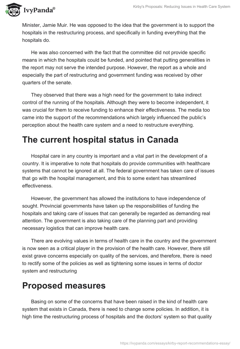 Kirby's Proposals: Reducing Issues in Health Care System. Page 4