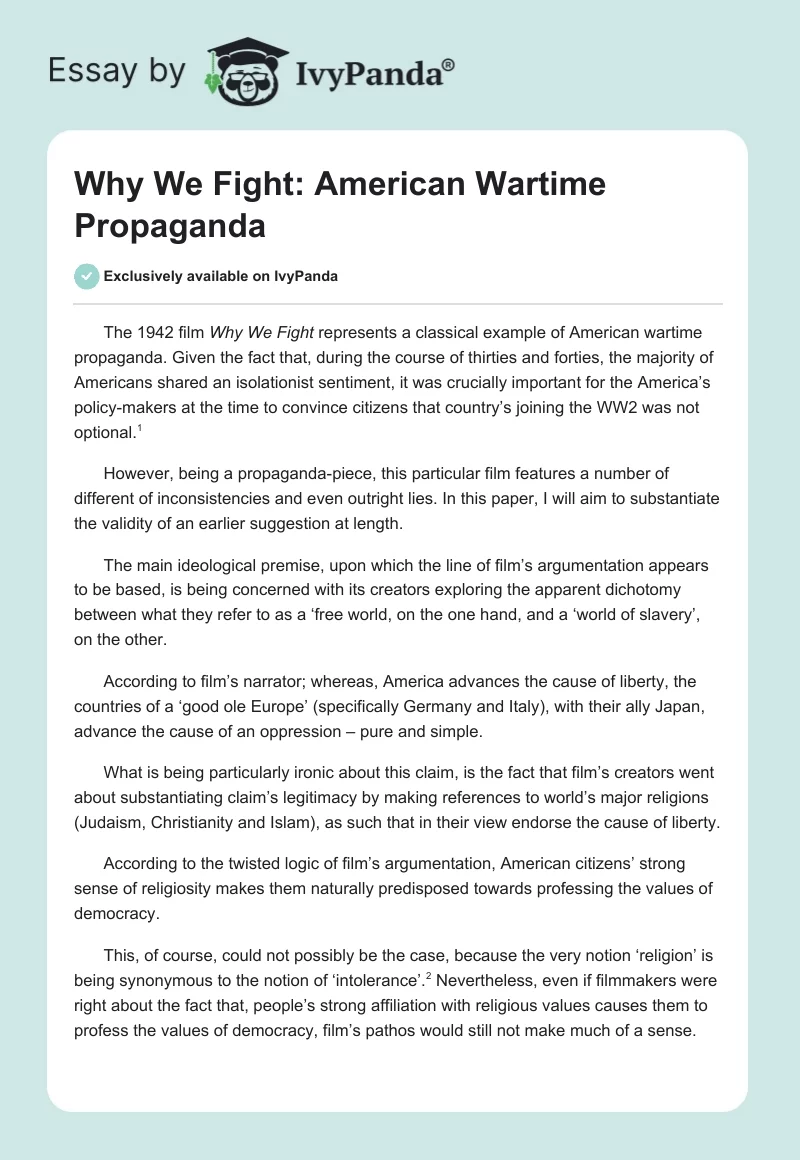 Why We Fight: American Wartime Propaganda. Page 1