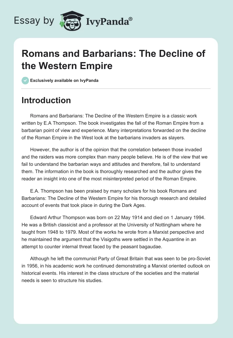 Romans and Barbarians: The Decline of the Western Empire. Page 1