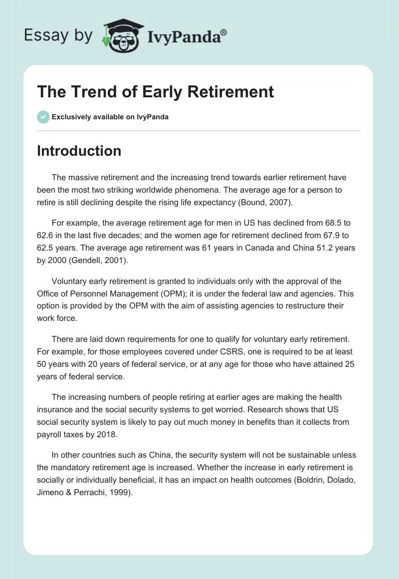 The Trend of Early Retirement. Page 1