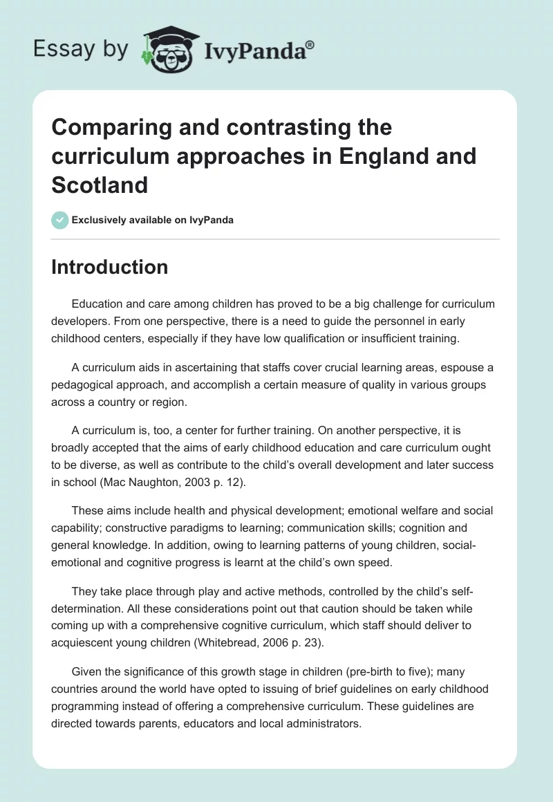 Comparing and Contrasting the Curriculum Approaches in England and Scotland. Page 1
