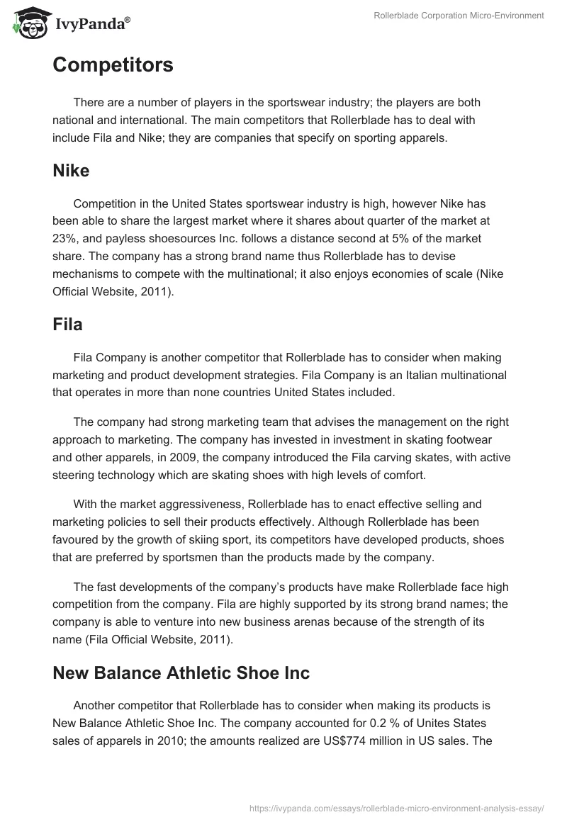 Rollerblade Corporation Micro-Environment. Page 2
