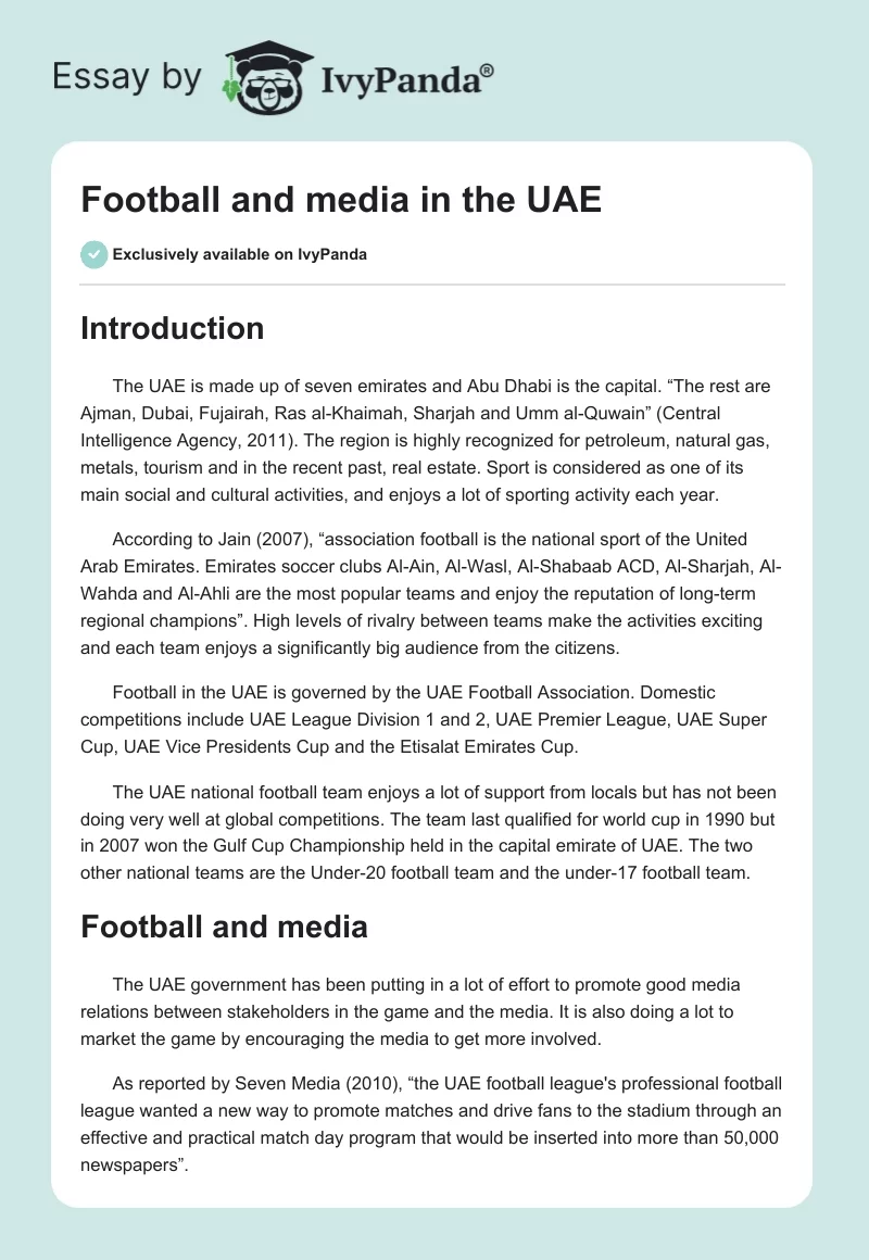 Football and media in the UAE. Page 1
