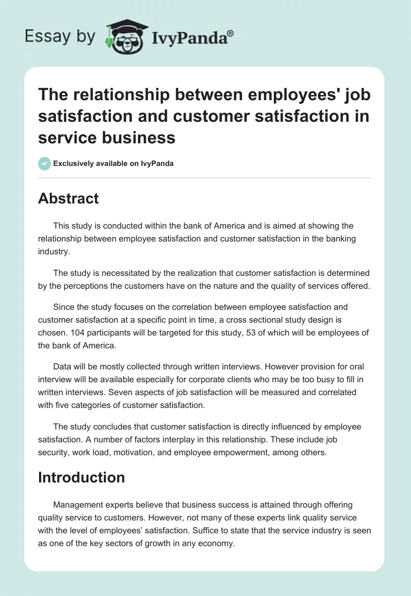 The relationship between employees' job satisfaction and customer satisfaction in service business. Page 1