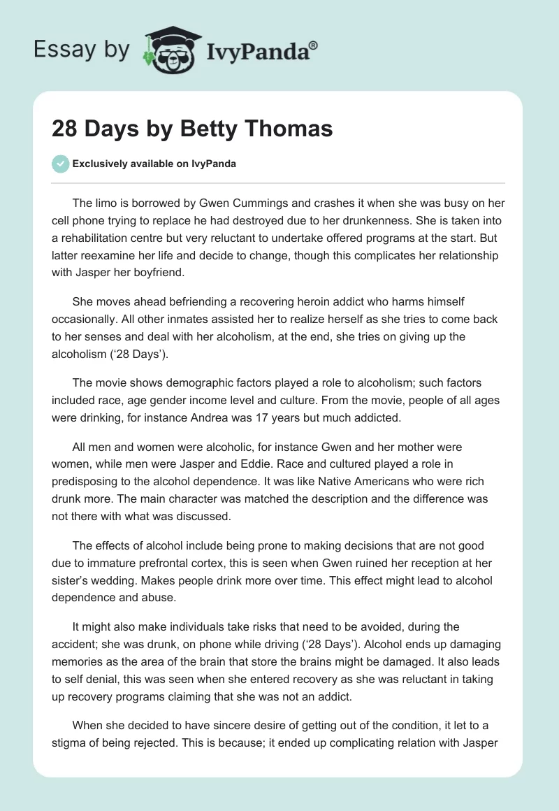 "28 Days" by Betty Thomas. Page 1