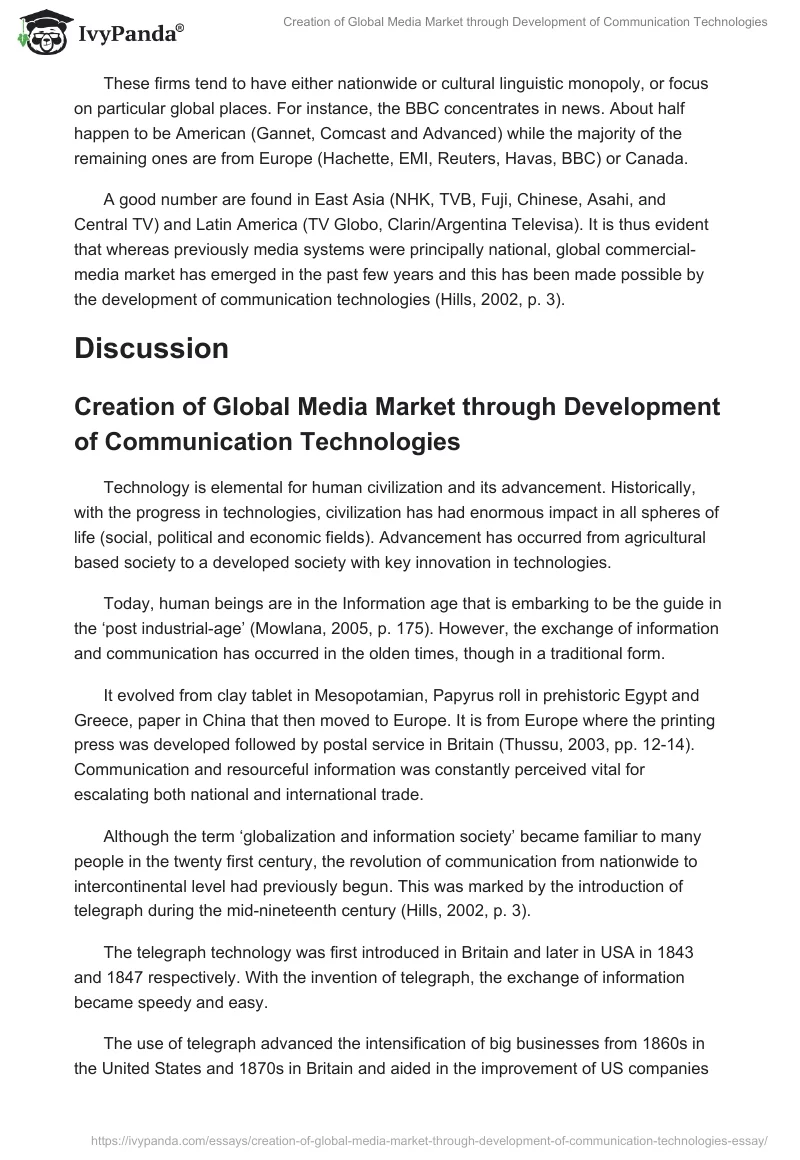 Creation of Global Media Market through Development of Communication Technologies. Page 2
