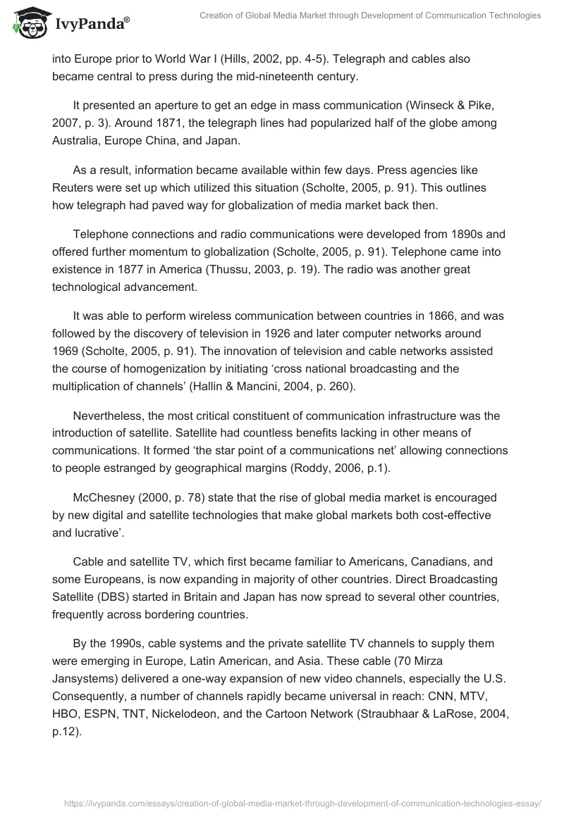 Creation of Global Media Market through Development of Communication Technologies. Page 3
