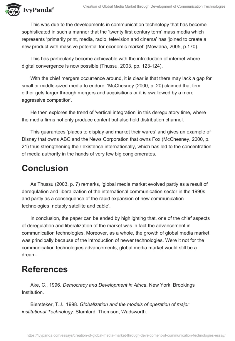 Creation of Global Media Market through Development of Communication Technologies. Page 5
