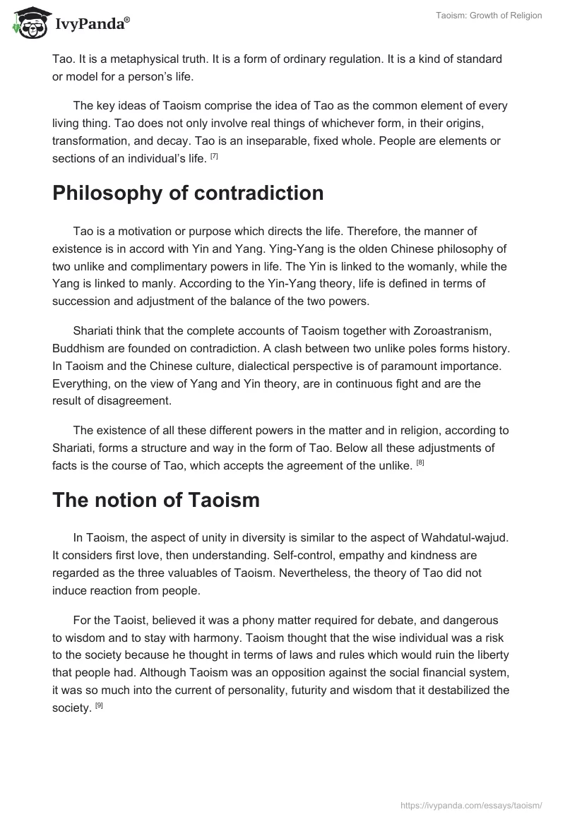 Taoism: Growth of Religion. Page 3