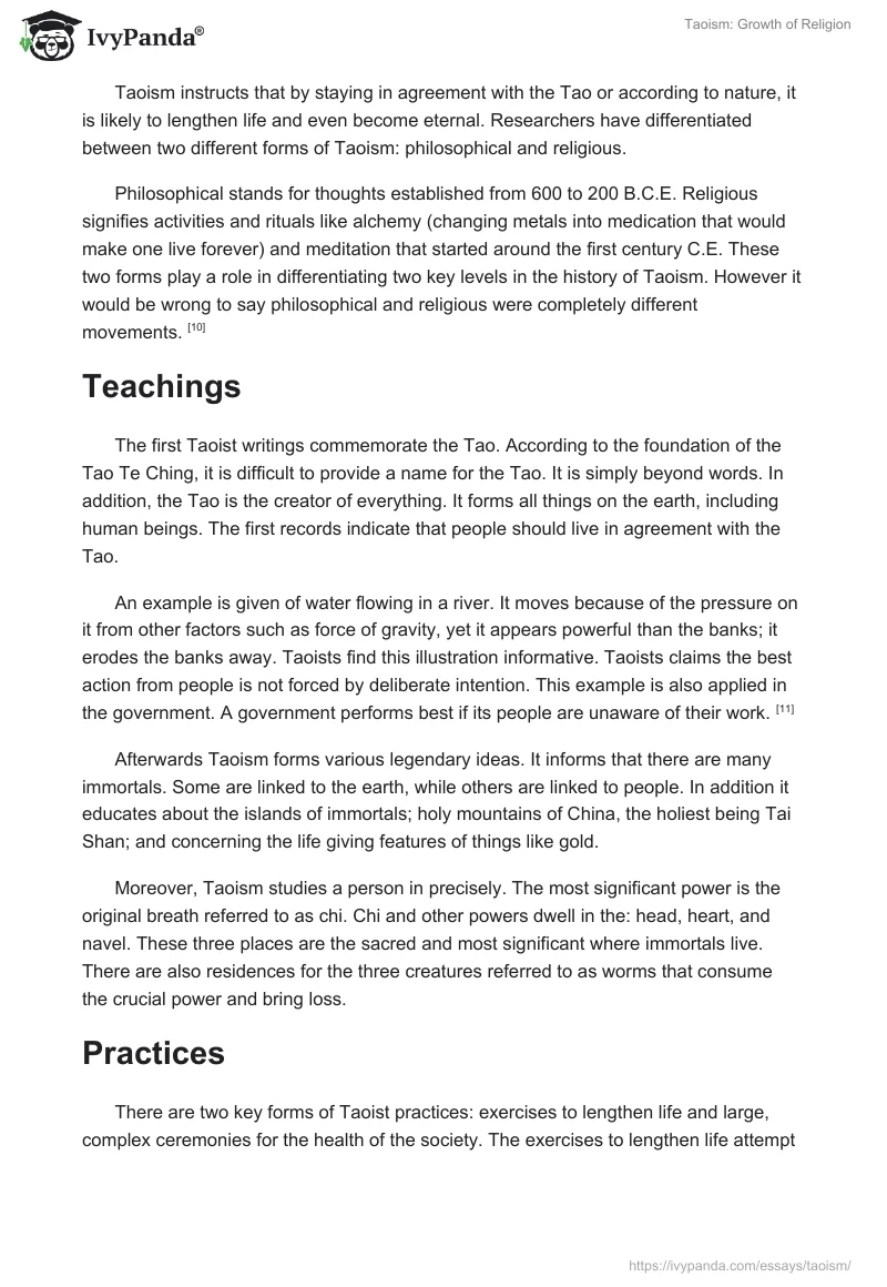 Taoism: Growth of Religion. Page 4