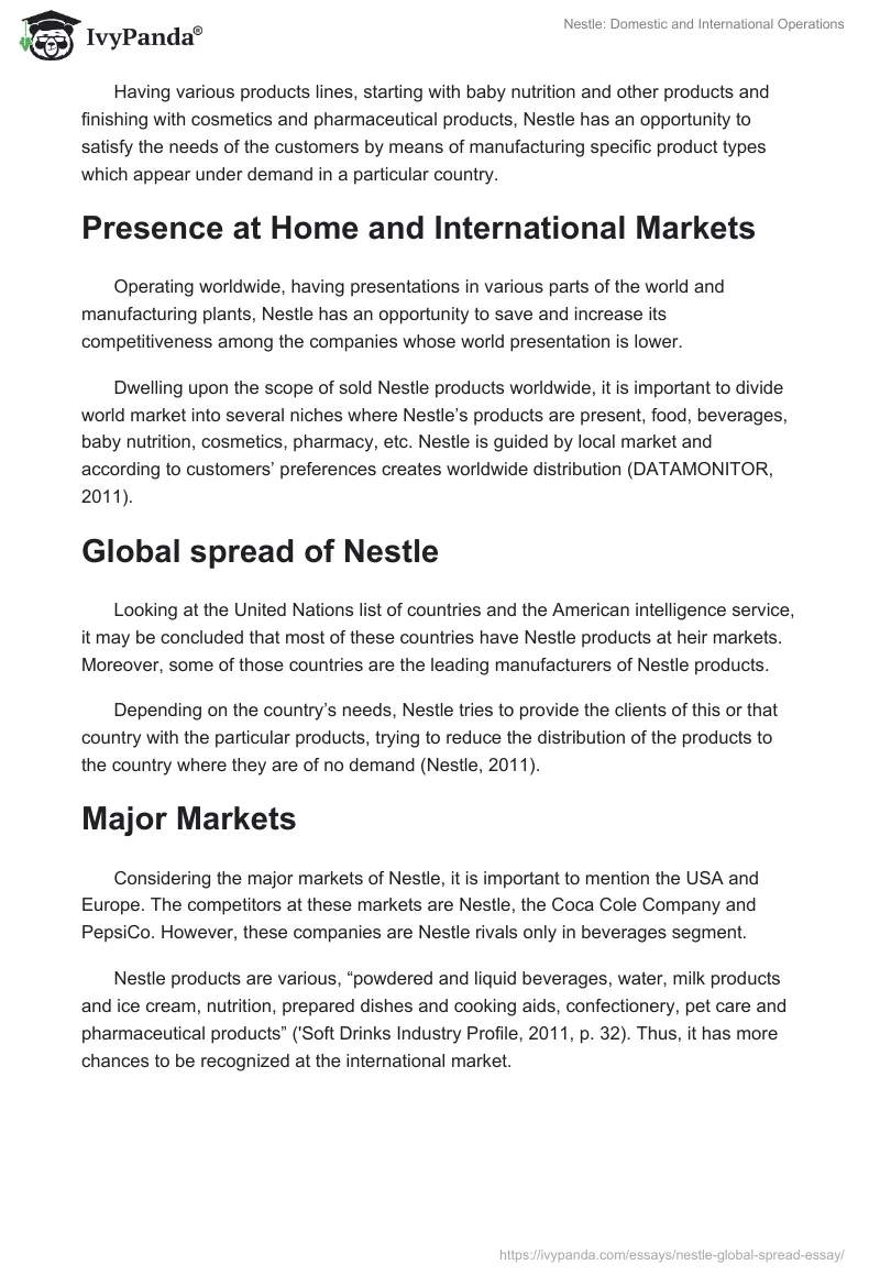 Nestle: Domestic and International Operations. Page 2