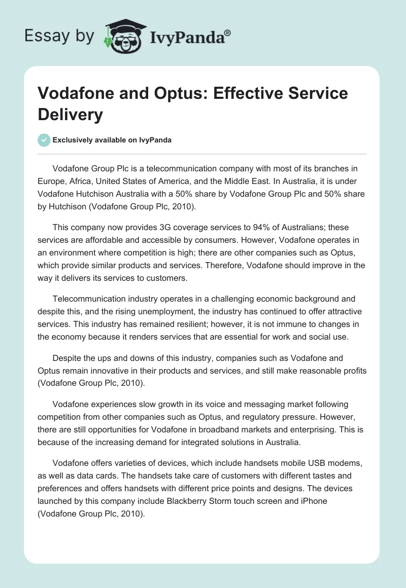 Vodafone and Optus: Effective Service Delivery. Page 1