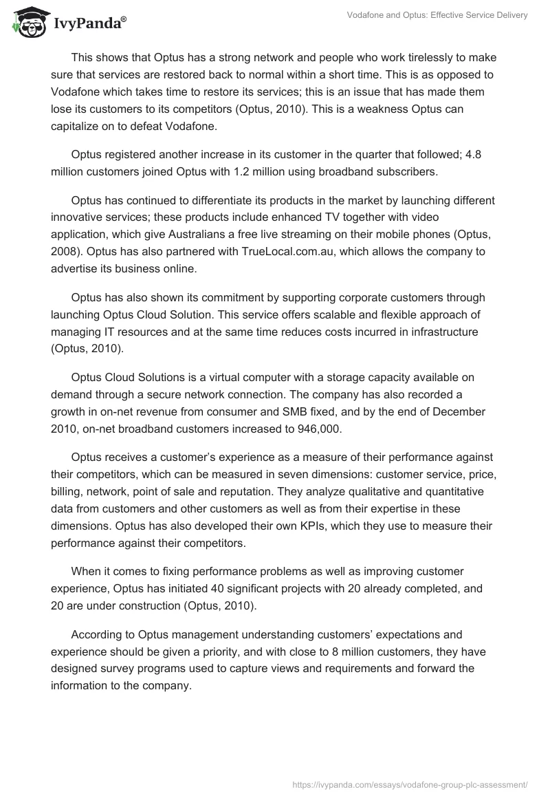 Vodafone and Optus: Effective Service Delivery. Page 5