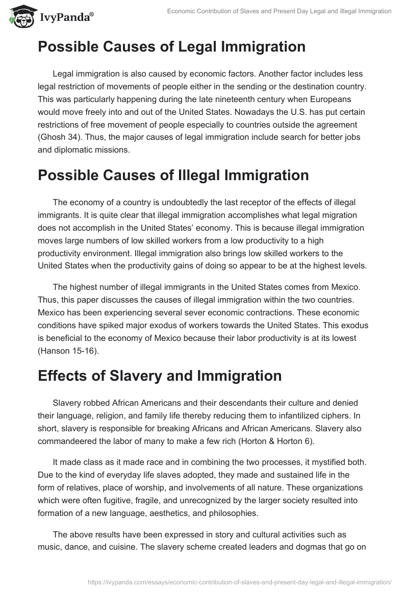Economic Contribution of Slaves and Present Day Legal and Illegal Immigration. Page 3