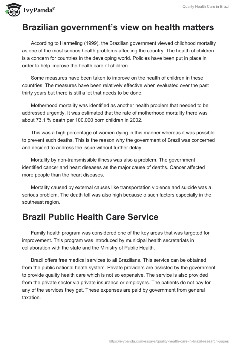 Quality Health Care in Brazil. Page 2