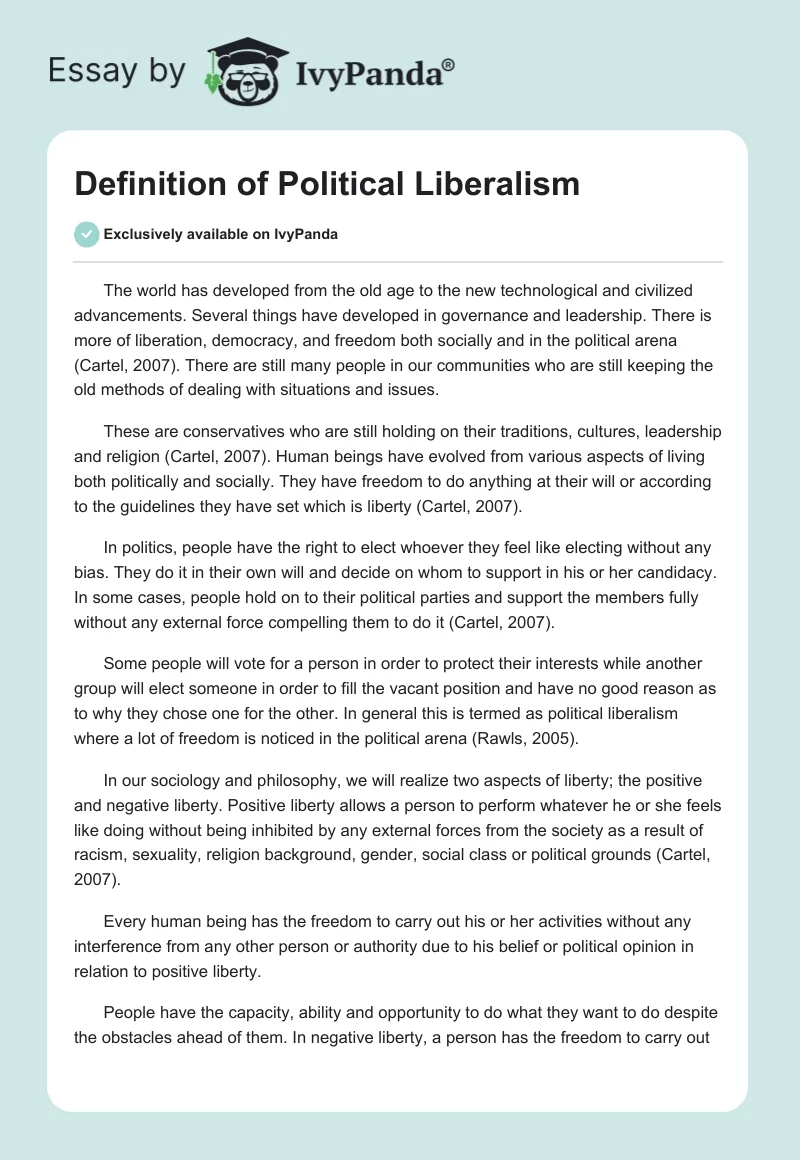 Definition of Political Liberalism. Page 1