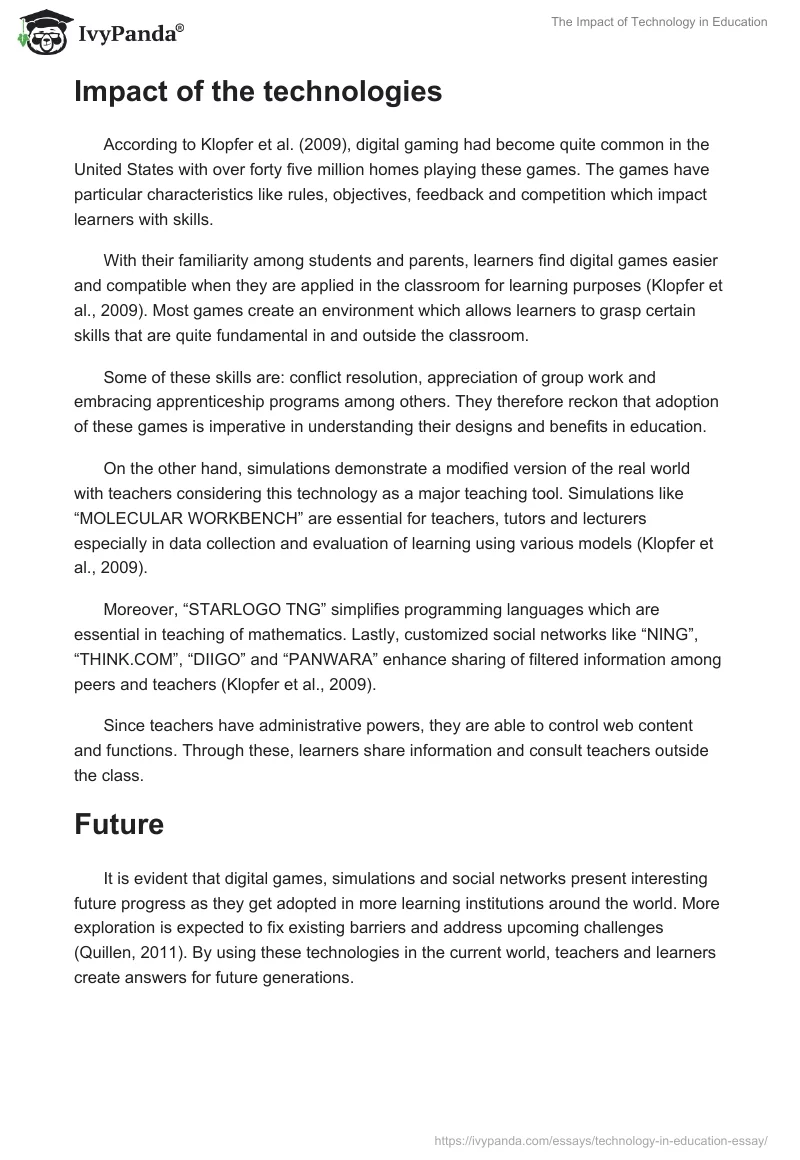 The Impact of Technology in Education. Page 2