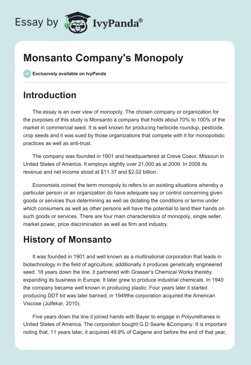Monsanto Company's Monopoly. Page 1