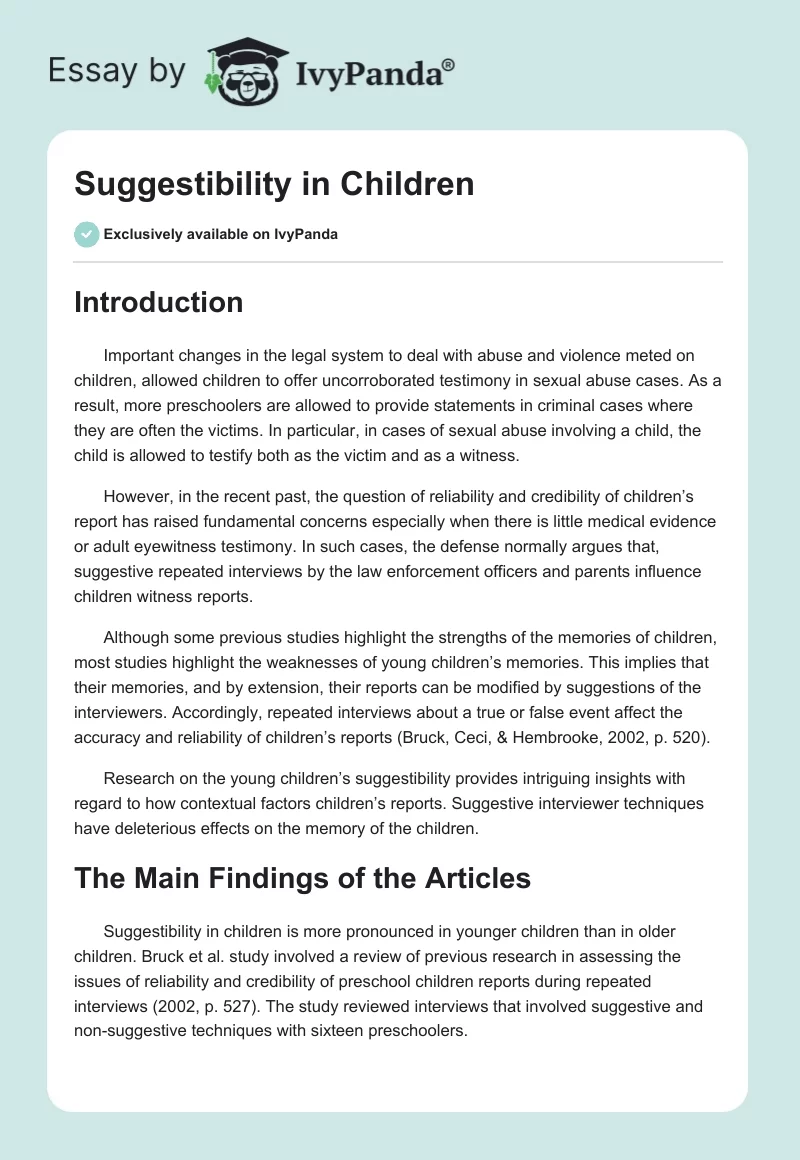 Suggestibility in Children. Page 1