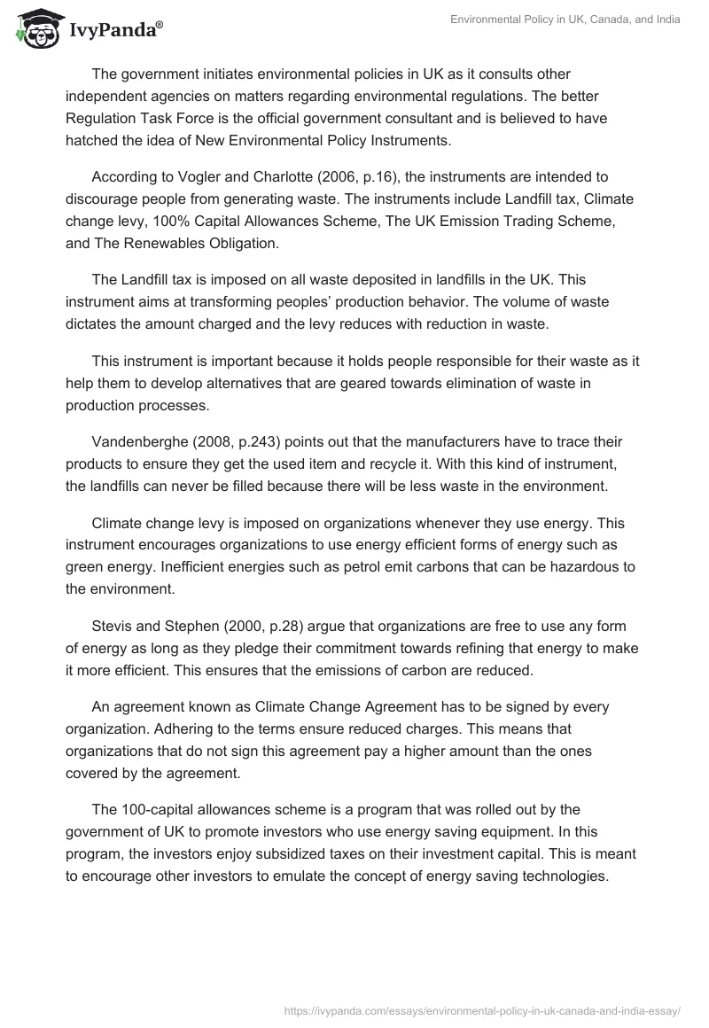 Environmental Policy in UK, Canada, and India. Page 2