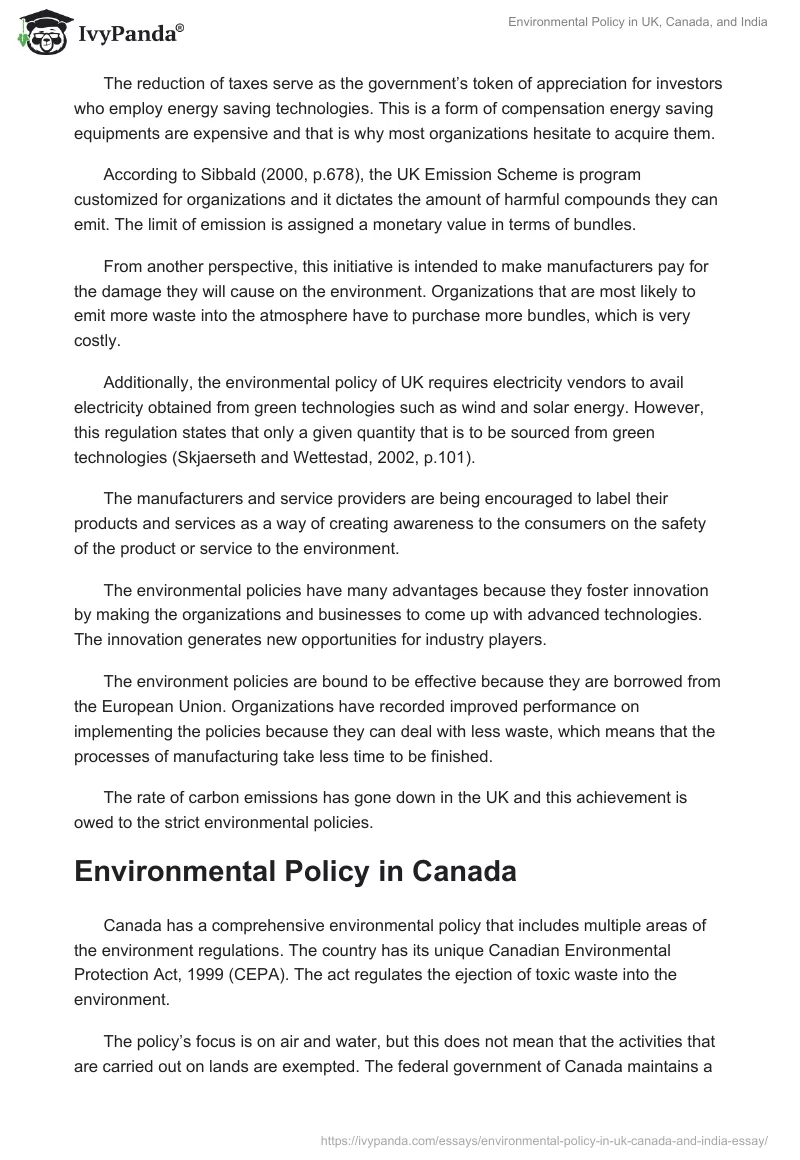 Environmental Policy in UK, Canada, and India. Page 3