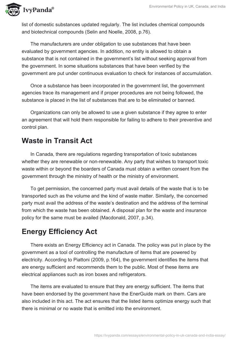 Environmental Policy in UK, Canada, and India. Page 4