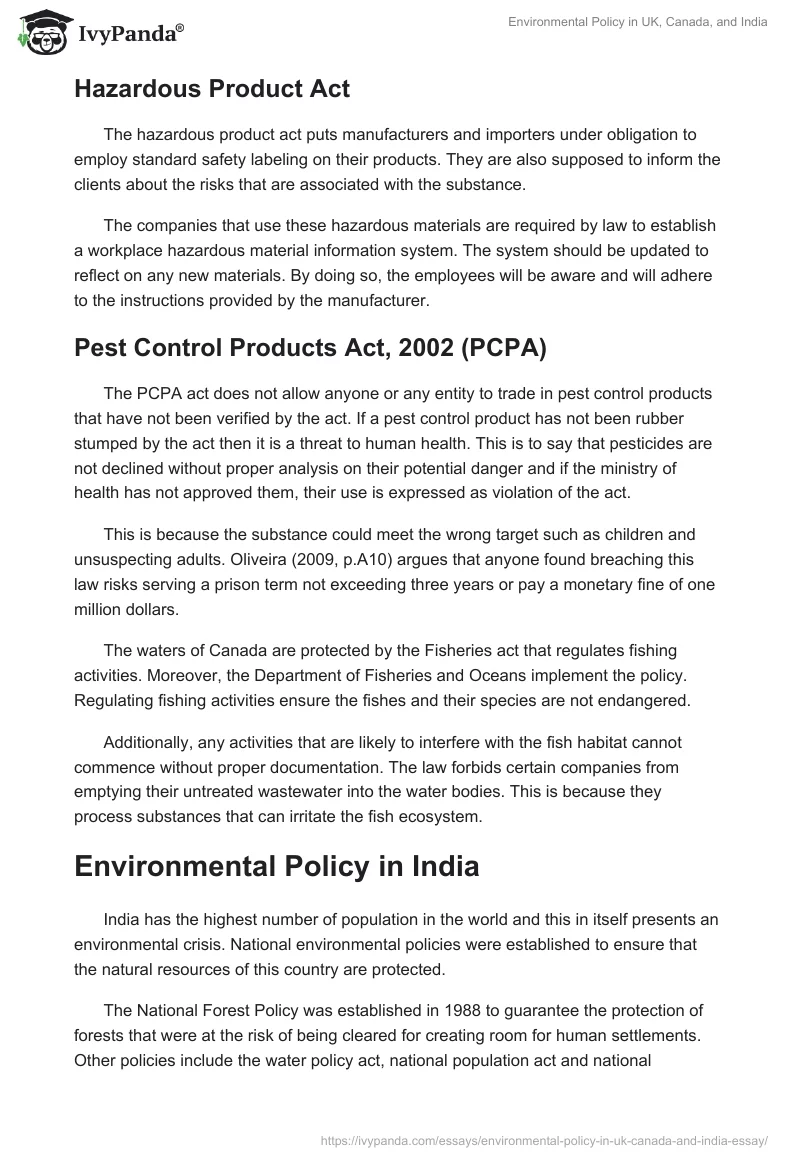 Environmental Policy in UK, Canada, and India. Page 5