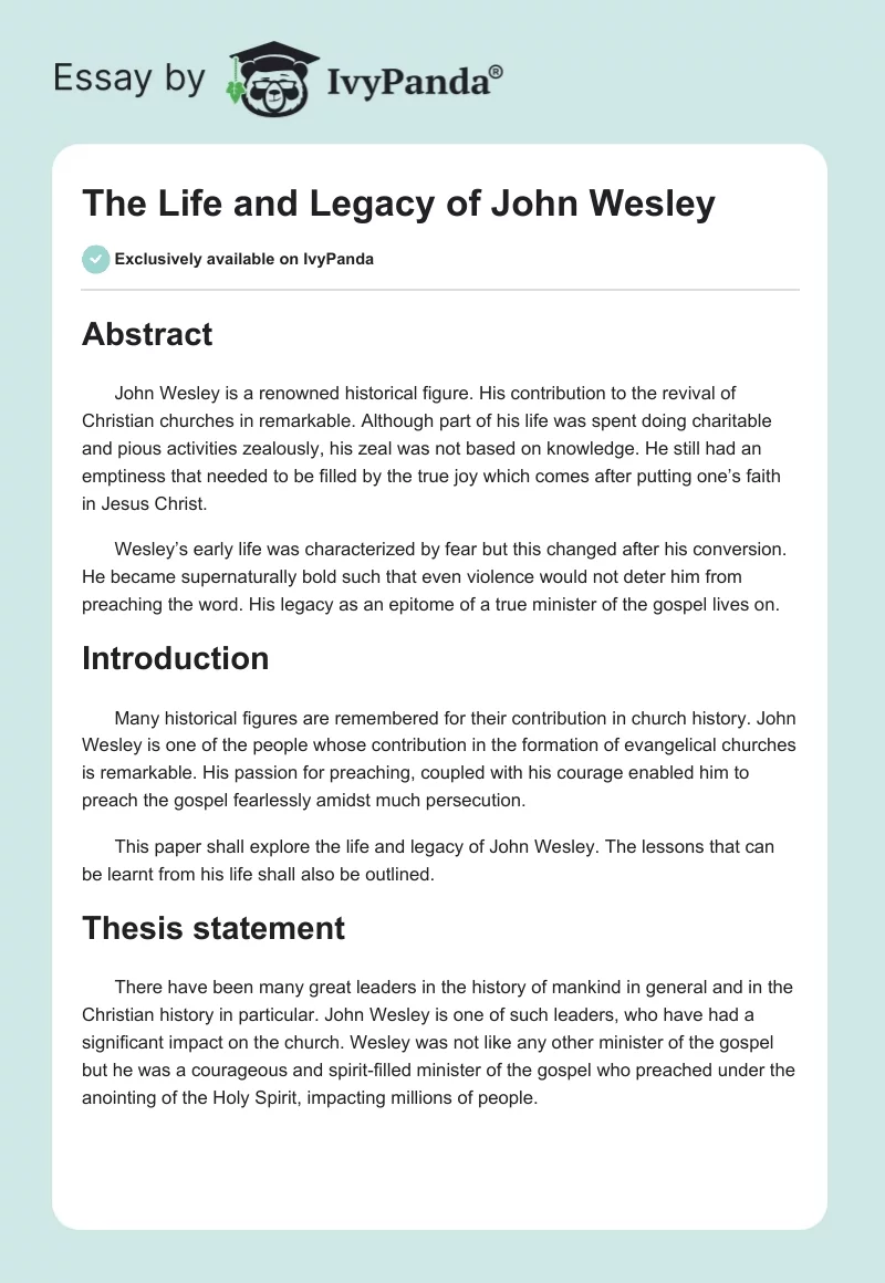The Life and Legacy of John Wesley. Page 1