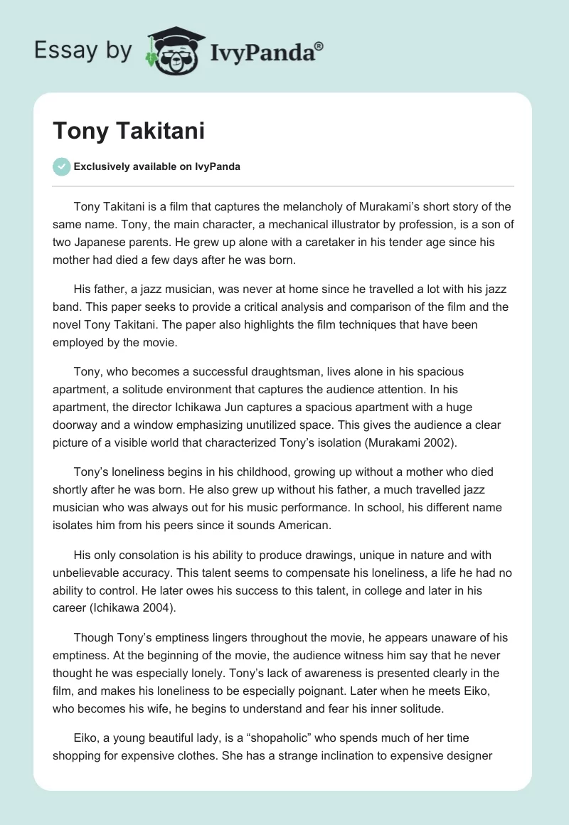 Tony Takitani. Page 1