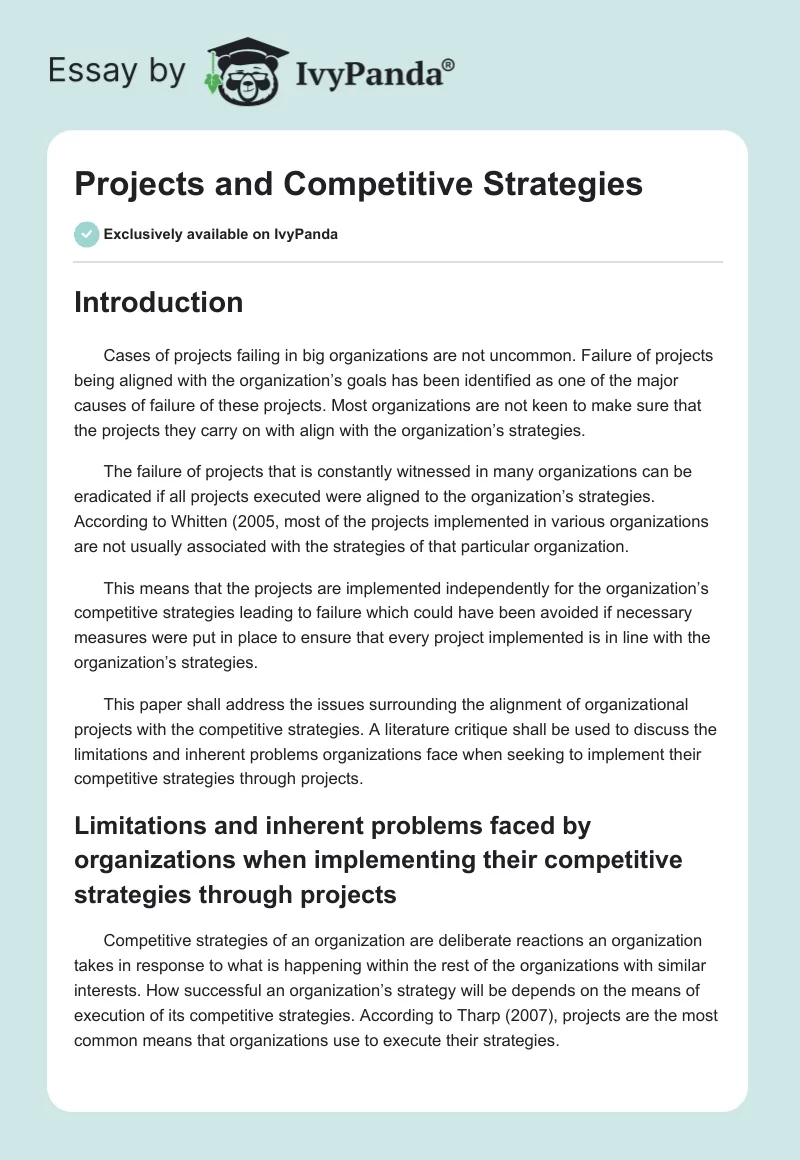 Projects and Competitive Strategies. Page 1