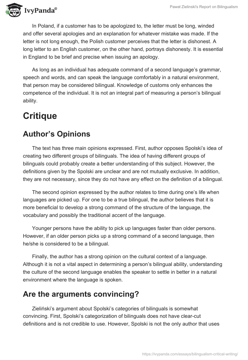 Paweł Zielinski's Report on Bilingualism. Page 3