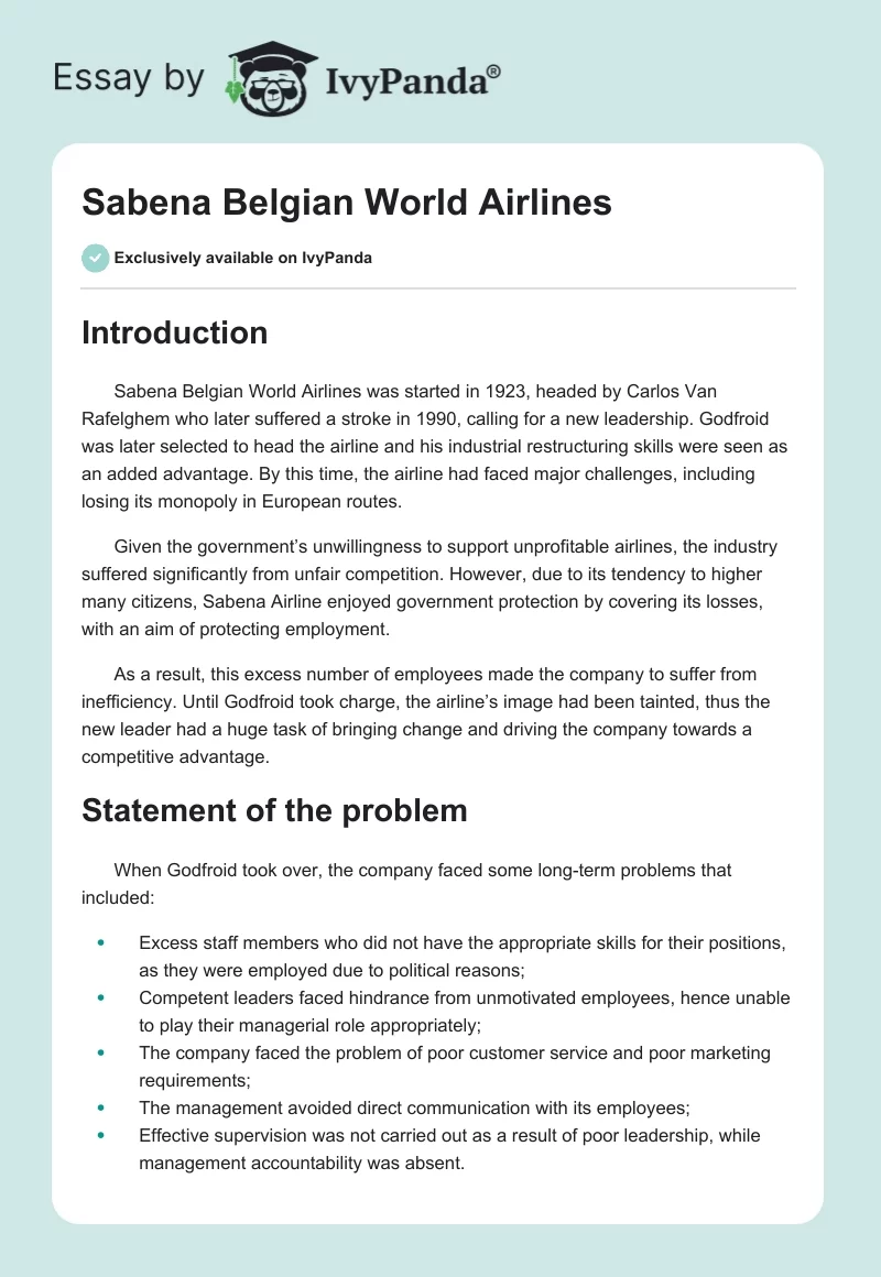 Sabena Belgian World Airlines. Page 1
