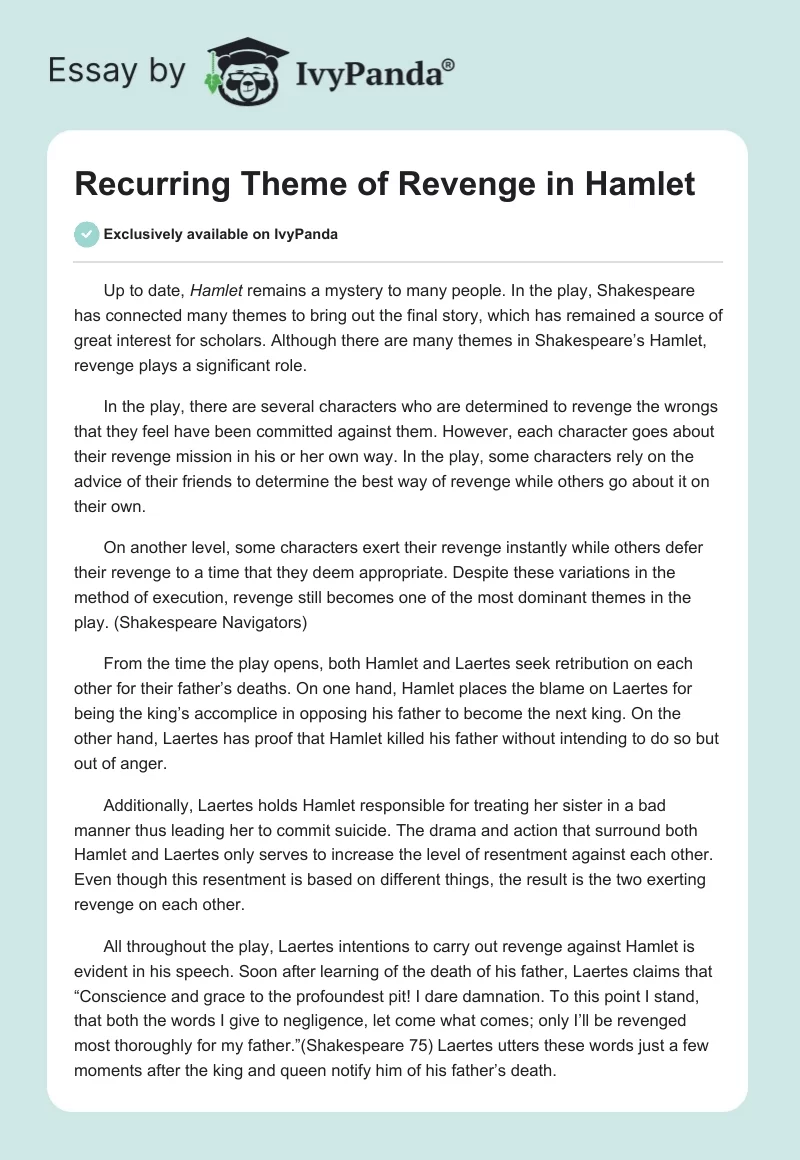 Recurring Theme of Revenge in Hamlet. Page 1