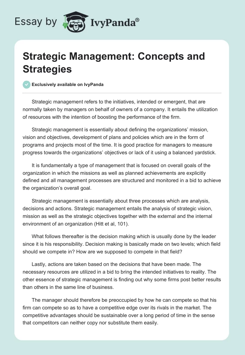 Strategic Management: Concepts and Strategies. Page 1