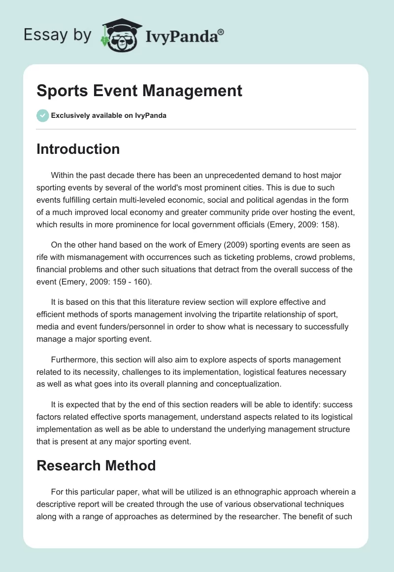 Sports Event Management. Page 1