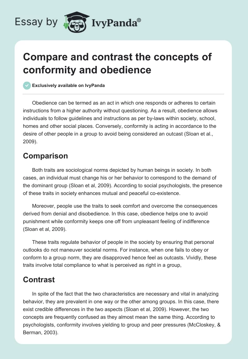 Compare and contrast the concepts of conformity and obedience. Page 1